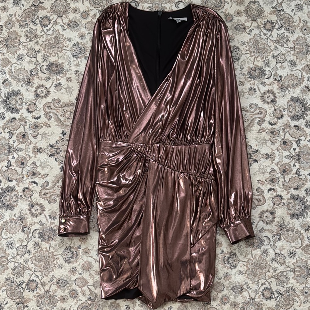 Fate Metallic Bronze Wrap Dress